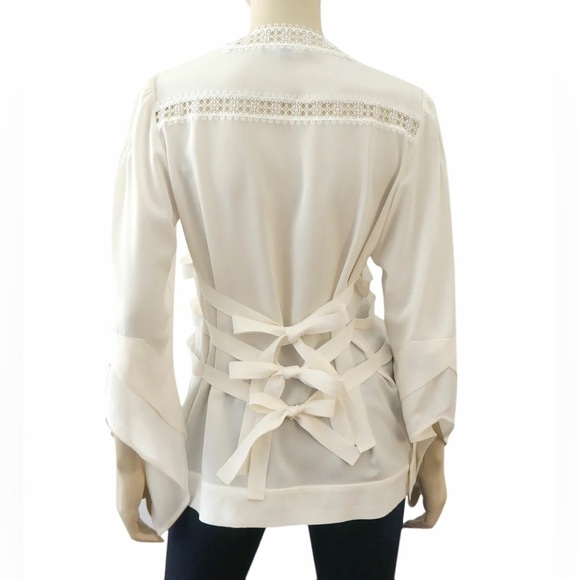 DEREK LAM Ivory White Lace Embroidered Silk Blouse Top - Picture 5 of 7